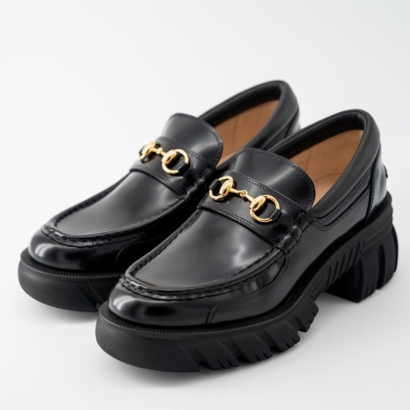 size 40.5G - Gucci Horsebit Platform Lug Sole Black Leather Loafers - Picture 1 of 10